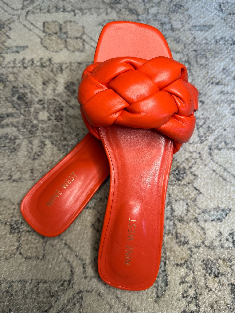 NWOT Nine West Braided Slide Mules in Vibrant Coral-Orange